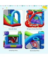 Gymax Kids Inflatable Bounce House Dragon Jumping Slide Bouncer Castle W/ 750W Blower