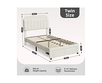 gaomon Twin Bed Frame with Drawer, Velvet Upholstered Platform Bed Frame with Storage Headboard, No Box Spring Needed, Easy Assembly