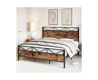 gaomon Queen Size Bed Frame with Headboard, Industrial Platform Queen Bed Frame with 14 Strong Metal Slats Support, 11'' Under-Bed Storage, No Noise