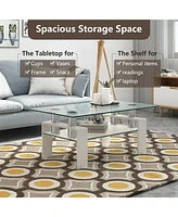 Gouun Rectangle Glass Table with Metal Legs for Living Room