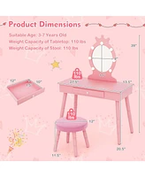 Costway Kids Vanity Set Princess Table & Chair with Lighted Mirror