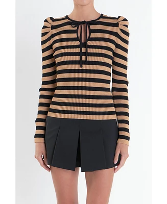 English Factory Women's Stripe Bow Knit Top