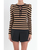 English Factory Women's Stripe Bow Knit Top