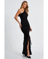 Quiz Women's Mesh Frill Detail One Shoulder Maxi Dress