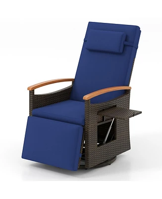 Gouun Patio Rattan 360° Swivel Recliner Chair with Adjustable Backrest and Footrest