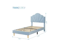 gaomon Twin Bed Frames Boys, Twin Velvet Upholstered Bed Frame with Adjustable Headboard, Strong Wood Slat Support, No Box Spring Needed
