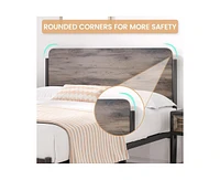 gaomon Full Bed Frame with Wooden Look Headboard and Footboard, Metal Bed Frame with Under Bed Storage, Strong Steel Slats Support