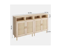 gaomon 2PCS Rattan Buffet Cabinet with Storage,2 Door Kitchen Storage Cabinet with Shelves, Wood Sideboard Cabinet for Kitchen,Shoe Cabinet Storage fo