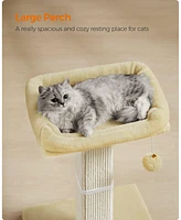 Slickblue Cat Scratcher Post with Plush Perch and Woven Sisal, Pompom, Removable Washable Cover