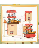 Qaba 3 in 1 Play Kitchen Set, Foldable Pretend Play Toys for 3-6 Years Old