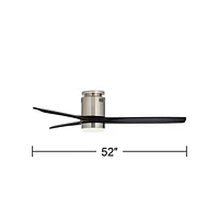 52" Windspun Modern Indoor Ceiling Fan 3 Blade Led Light Remote Control Brushed Nickel Finish Black Wood Blades Bedroom Living Room Kitchen Dining Roo