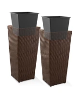 Casafield All-Weather Outdoor Planters with Liners - Set of 2, Tall Tapered Plant Boxes with Flower Pots for Front Porch, Patio, Garden