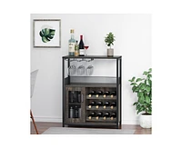 gaomon Wine Bar Cabinet with Detachable Wine Rack, Bar Rack Cabinet with Glass Holder and 1 Drawer, Mesh Door