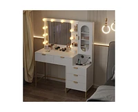 gaomon Modern Vanity Makeup Desk with Vanity Mirror, Built-in Lights, 5 Drawers, Power Outlet, Makeup Desk for Bedroom