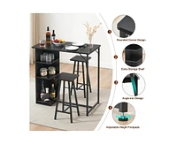 gaomon Small Bar Table and Chairs Set for 2, 3-Piece Bar Table Set with 3 Tier Storage Shelves, Space Saving Table for Small Apartment, Living Room,Ki