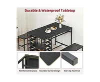 gaomon Dining Table Set for 4, Kitchen Table Set for 4 with 2 Benches, Rectangular Dining Room Table Set with Wine Rack & Storage Shelves