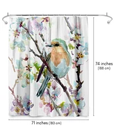 Americanflat 71x74 Robin and Apricot Tree Blossom Shower Curtain - 100% Polyester Shower Curtain