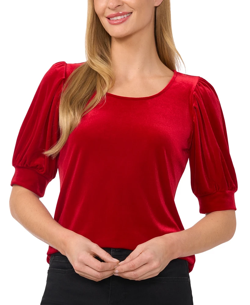 Cece Women's Crew Neck Short Sleeve Velvet Top