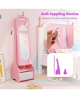 Costway Kids Vanity Set Princess Makeup Dressing Table & Chair with Jewelry Armoire