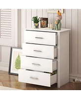 Vebreda 4 Drawer White Dresser for Bedroom, Modern Chest of Drawers Wood Storage Cabinet for Living Room Kitchen Office