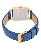 Peugeot Women's 14K Gold Plated Square Dress Watch with European Crystals and Blue Leather Band