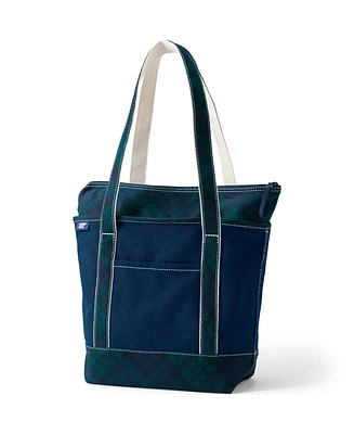 Lands' End Print 5 Pocket Zip Top Long Handle Canvas Tote Bag