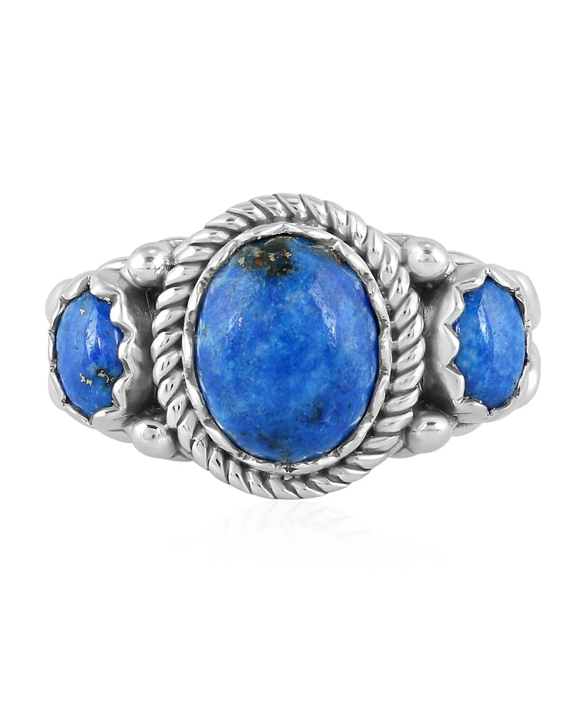 American West Jewelry Sterling Silver Denim Lapis 3-Stone Ring