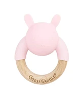 GooseWaddle Wooden & Silicone Rattle Teether Pink Bunny