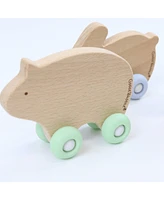 GooseWaddle Mint Bear Silicone + Wood Teether With Wheels