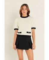 English Factory Women's Combo Puff Sleeves Knit