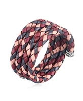 American West Jewelry Sterling Silver Multi-Color Braided Pink, Maroon and Berry Leather Coil Wrap Bracelet, 34 Inches