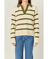 English Factory Women's Striped Collared Sweater