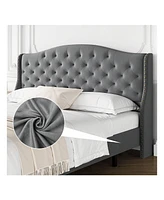 gaomon Queen/King Velvet Bed Frame With Headboard And Footboard, Tufted Wingback Headboard, Upholstered Platform Bed, Strong Wooden Slats, No Box