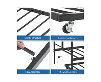 gaomon Twin Daybed with Trundle, Metal Twin Size Daybed with Pullout Trundle 6 Casters, Steel Slat Support Sofa Bed for Living Room, Bedroom, Guest Ro