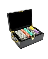 Slickblue Las Vegas Poker Chip Set (500 Count) – Clay Composite Chips in Black Mahogany Wood Case for Classic Casino Play