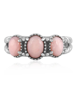 American West Jewelry Sterling Silver Pink Opal Gemstone 3-Stone Ring