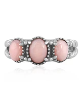 American West Jewelry Sterling Silver Pink Opal Gemstone 3-Stone Ring