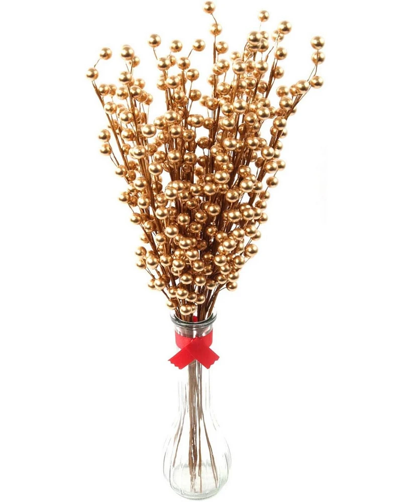 Floral Home Pack of 12 Artificial Berry Twigs with Gold Berries - 17 Inches Tall - Realistic and Lifelike Christmas