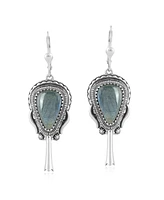 American West Jewelry Sterling Silver Labradorite Squash Blossom Dangle Earrings