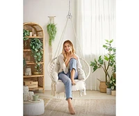 Slickblue Boho Hanging Chair with Large Thick Cushion, Hammock Swing Chair for Bedroom or Indoor Use