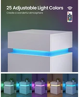 Slickblue Nightstand with Led Lights Adjustable Colors, 3-Drawer Bedside Table