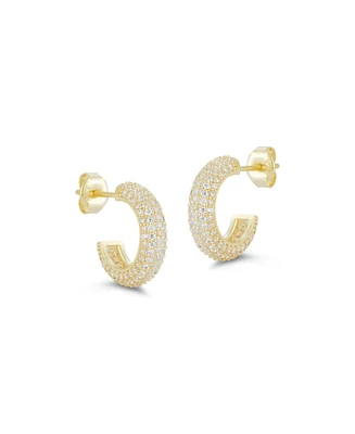 Rachel Zoe 14K Gold Plated Sterling Silver Pave Mini Hoop Earrings