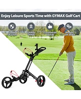 Gymax 3 Wheels Golf Push Pull Cart Folding Golf Pull Trolley w/ Adjustable Handle