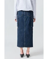 Grey Lab Women's Denim Cargo Maxi Skirt