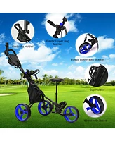 Gymax 3-Wheel Foldable Golf Push Pull Cart Trolley w/ Seat Adjustable Handle