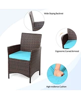 Sugift 3 Pieces Patio Cushioned Rattan Converstaion Set With Glass Table Top