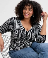 I.n.c. International Concepts Plus Printed Ruched-Front Knit Top, Exclusively at Macy's