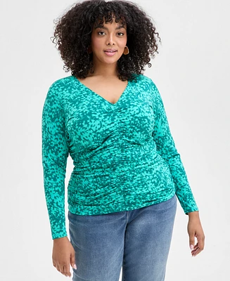 I.n.c. International Concepts Plus Ruched Front Knit Top, Exclusively at Macy's