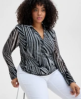 INC Plus Printed Johnny Collar Knit Top, Exclusively at Macy's