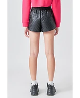 Grey Lab Women's Faux Leather Diamond Stitch Shorts